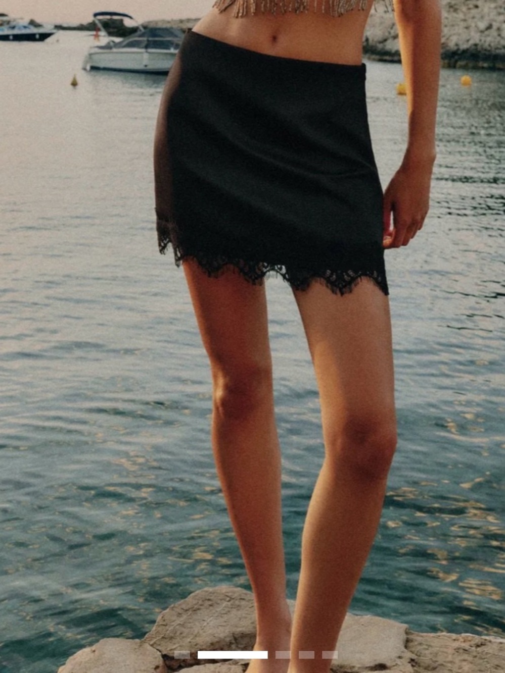 Zara Black Mini Skirt with Lace Hem